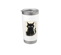 Grumpy Black Cat Neko Vintage Arte Giapponese Anime Kawaii Bicchiere termico in acciaio inox doppia parete
