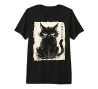 Grumpy Black Cat Neko Vintage Arte Giapponese Anime Kawaii Maglietta Premium