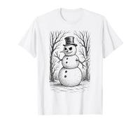 Grumpy Carino Pupazzo di Neve nel Cappello a Cilindro Inverno Foresta Illustr Maglietta