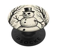 Grumpy Carino Pupazzo di neve nel cappello a cilindro Inverno Foresta Illustr PopSockets PopGrip Adesivo