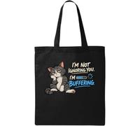 Grumpy Cat che esprime lo stato di buffering sociale borsa in cotone naturale nero