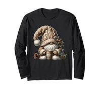 Grumpy Christmas GNOME Graphic with Knit Hat And Hot Cocoa Maglia a Manica