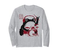 Grumpy Frog Batteria Divertente Musica Rock Anime Giapponese Maglia a Manica