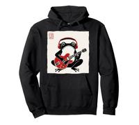 Grumpy Frog Chitarrista Musica Rock Giapponese Woodblock Art Felpa con Cappuccio