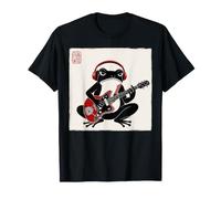 Grumpy Frog Chitarrista Musica Rock Giapponese Woodblock Art Maglietta