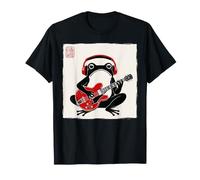 Grumpy Frog Chitarrista Musica Rock Giapponese Woodblock Art Maglietta