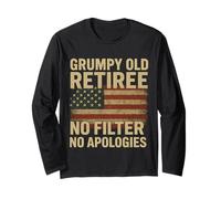 Grumpy Old Retiree No Filter No Apologies Bandiera Vintage Divertente Maglia a Manica