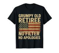 Grumpy Old Retiree No Filter No Apologies Bandiera Vintage Divertente Maglietta