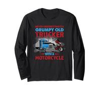 Grumpy Old Trucker with Motorcycle Funny Trucking Driver Maglia a Manica