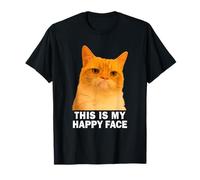 Grumpy Orange Cat This is My Happy Face Funny Weird Cat Meme Maglietta