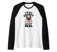 Grumpy Pug Coffee Lover Keeping It Real Sarcastico Cane Umorismo Maglia con Maniche Raglan