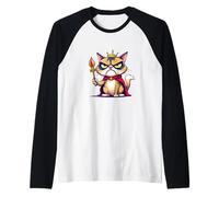 Grumpy Royal Cat Graphic Tee - Maglietta Divertente per Amanti dei Gatti Maglia con Maniche Raglan
