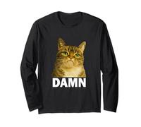 Grumpy Tabby Cat Damn Meme Funny Weird Cat Face Meme Maglia a Manica