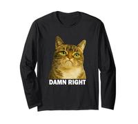Grumpy Tabby Cat Damn Right Meme Funny Weird Cat Face Meme Maglia a Manica