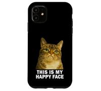 Grumpy Tabby Cat This is my Happy Face Funny Weird Cat Meme Custodia per iPhone 11