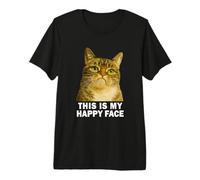 Grumpy Tabby Cat This is My Happy Face Funny Weird Cat Meme Maglietta Premium