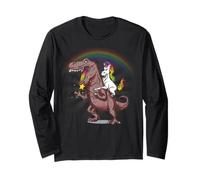 Grumpy Unicorn Riding T Rex Dinosauro Ragazzi Ragazze Adulto Maglia a Manica