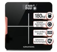 Grundig Bilancia pesapersone digitale, bilancia fisica fino a 180 kg con sensori ad alta precisione, peso scala, bilancia persone, vetro di sicurezza temperato da 5 mm, display LCD con numeri grandi,