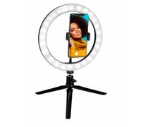 Grundig Ringlight - Lampada ad anello con treppiede, 25 cm, lampada ad anello Tiktok con 120 LED, 3 modalità di illuminazione, cavo USB, con supporto per telefono
