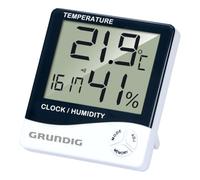 Grundig Stazione meteo digitale, termometro e igrometro per interni ed esterni, stazione meteo radio con allarme e orologio, display LCD, 9,5 x 10,5 x 2 cm, bianco/nero