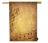 Grunge Melody Welcome House Flag,Vecchio spartito musicale con note musicali Grandi bandiere da giardino 28x40 pollici Yard Flag Banner Portico Bandiere per patio Prato Villa Parco Decorazioni per e