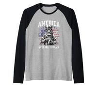Grunge US Flag Army Skeleton Military Special Forces Maglia con Maniche Raglan