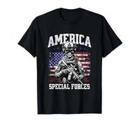 Grunge US Flag Army Skeleton Military Special Forces Maglietta