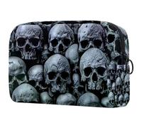 Grungy Gothic - Beauty case da donna, con teschi umani, da viaggio, grande, con cerniera, Multi, 18.5x7.5x13cm/7.3x3x5.1in, Beauty case