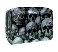Grungy Gothic - Trousse da donna, con teschi umani, da viaggio, grande, in PVC, con cerniera, Multi, 18.5x7.5x13cm/7.3x3x5.1in, Beauty case