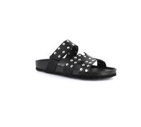 CB0738 GRUNLAND Sara Ciabatta Donna 2 Fasce Borchie BIRK col Nero Vera Pelle Sottopiede Soft Nero 36