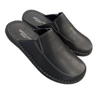 GRUNLAND ciabatte da camera sabot UOMO pantofole comode REBORN tutta in VERA pelle con sottopiede RE-SOFT (nero, 43, Sistema Taglie Calzature EU, Adulto, Uomo, Numero, Media, 43)