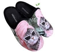 GRUNLAND Pantofola donna gatti BEAUTY ROUTINE calda ciabatta comfort sottopiede soffice idea regalo prodotto vegano (Gatto multi nero, Sistema Taglie Calzature EU, Adulto, Donna, Numero, Media, 40)