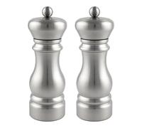 Grunwerg 2-Piece Stainless Steel Salt and Pepper Mill Set with Ceramic Adjustable Grinder, Traditional Design, 17cm, Satin Finish