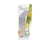 Grunwerg 4 cannucce riutilizzabili in acciaio inox con spazzola per la pulizia