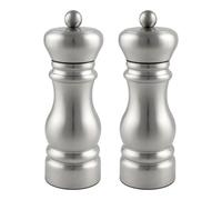 Grunwerg Gmill Set di macinini per sale e pepe in acciaio inox a 2 pezzi con macinino regolabile in ceramica, design tradizionale, 14 cm, finitura satinata