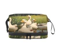 Gruop of White Ducks - Trousse a doppio strato per cosmetici per donne e ragazze, borsa da viaggio per trucchi, pratica borsa organizer con scomparto per pennelli, Multi, 27x15x14 cm/10.6x5.9x5.5 in,