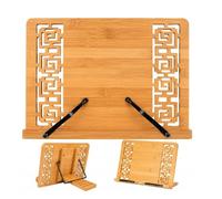 Grupo Darik Grande supporto per libri in bambù regolabile con bracci metallici, 34 x 24,3 cm, leggio per libri da cucina, tablet e spartiti, portatile e pieghevole, design orientale intagliato