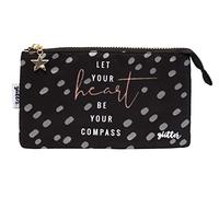 Grupo Erik: Astuccio Glitter | Astuccio Scuola 3 scomparti e cerniera, Astuccio Scuola 3 scomparti zip, Astuccio Scolastico tre scomparti grande color nero e oro