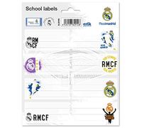 Grupo Erik: Etichette adesive Real Madrid | Etichette adesive colorate 8x4cm da usare per personalizzare regali, quaderni o altri prodotti di cancelleria, Etichette adesive scuola libri