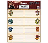 Grupo Erik: Etichette adesive Harry Potter Scudi | Etichette adesive colorate 8x4cm da usare per personalizzare regali, quaderni o altri prodotti di cancelleria, Etichette adesive scuola libri