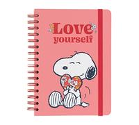 Grupo Erik: Quaderno ad anelli Snoopy - Love Yourself | Quaderno A5, copertina rigida, chiusura elastica, carta di alta qualità, pagine a righe, ideale come bullet journal o quaderno appunti