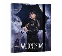 Grupo Erik Raccoglitore ad Anelli A4 Mercoledì Addams - Raccoglitore a 4 Anelli con Elastico e Copertina Rigida in Cartone per la Scuola | Cancelleria Wednesday Addams Gadget