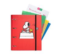 Grupo Erik: Raccoglitore Organizer Snoopy | Raccoglitore ad anelli A4 con fogli e divisori, con chiusura elastica, include block di 100 fogli A4, separatori pagine e cartella portadocumenti