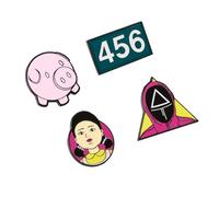 Grupo Erik Set di 4 spille - Squid Game Merch | Spille smaltate, distintivi carino | Merchandising Netflix, accessori Regali di gioco di calamari sotto i 10 libbre, Misura unica, Metallo