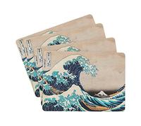 Grupo Erik: Set Sottopiatti The Great Wave of Kanagawa | Hokusai Collection: Set 4 tovagliette rettangolari con stampa decorativa, 28x20cm, retro in sughero e stampa resistente al calore