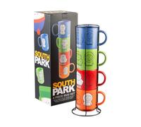 Grupo Erik Set Tazzine Caffè South Park - 4 Tazze Colazione in Ceramica : Compatibili con Lavastoviglie e Microonde, Supporto Incluso │ Regalo donna originale utile