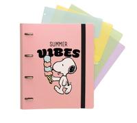 Grupo Erik Raccoglitore ad Anelli A4 Snoopy Peanuts - Raccoglitore a 4 Anelli con Elastico, Divisori e Copertina Rigida in Polipropilene per la Scuola | Cancelleria Snoopy Gadget