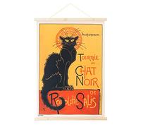 Grupo Erik: Stampa su Tela - Le Chat Noir | Stampa da parete su tela con cornice legno a stecche e corda per appenderla, ideale come decorazione casa o poster da parete vintage,simbolo della Bohème