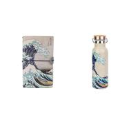 Grupo Erik: Taccuino da viaggio The Great Wave of Kanagawa + Bottiglia Termica | Set Hokusai: Travel Journal in pelle sintentica con 2 quaderni + Borraccia 500 ml