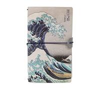 Grupo Erik: Taccuino da viaggio The Great Wave of Kanagawa | Hokusai Collection: Taccuino pelle sintentica con 2 quaderni, porta tessere e tasca espandibile, 19,6x12cm, ideale come diario di viaggio